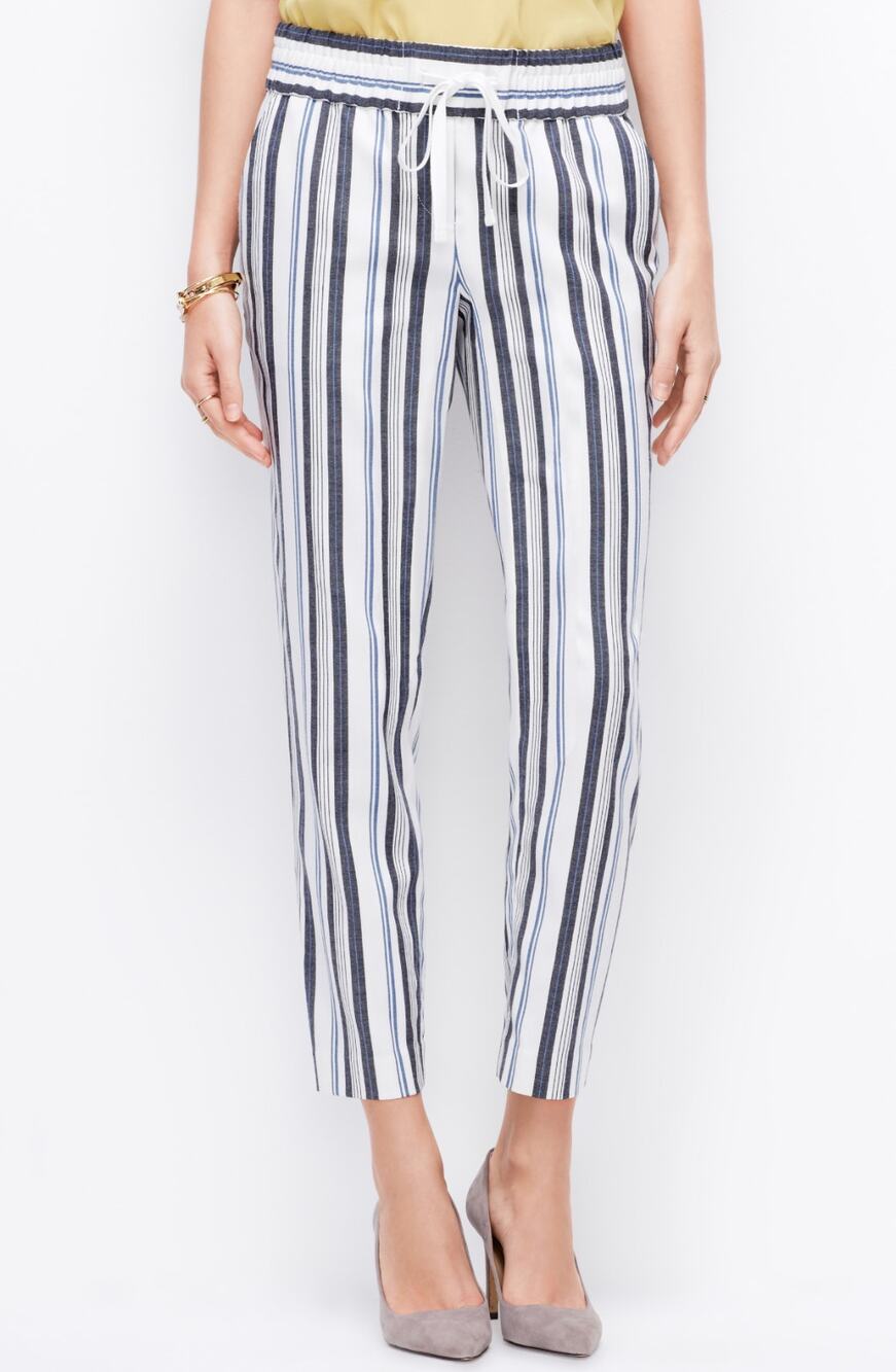 Ann Taylor Striped Cropped Capri Ankle Drawstring Tie Waist Striped Pants 2 XS